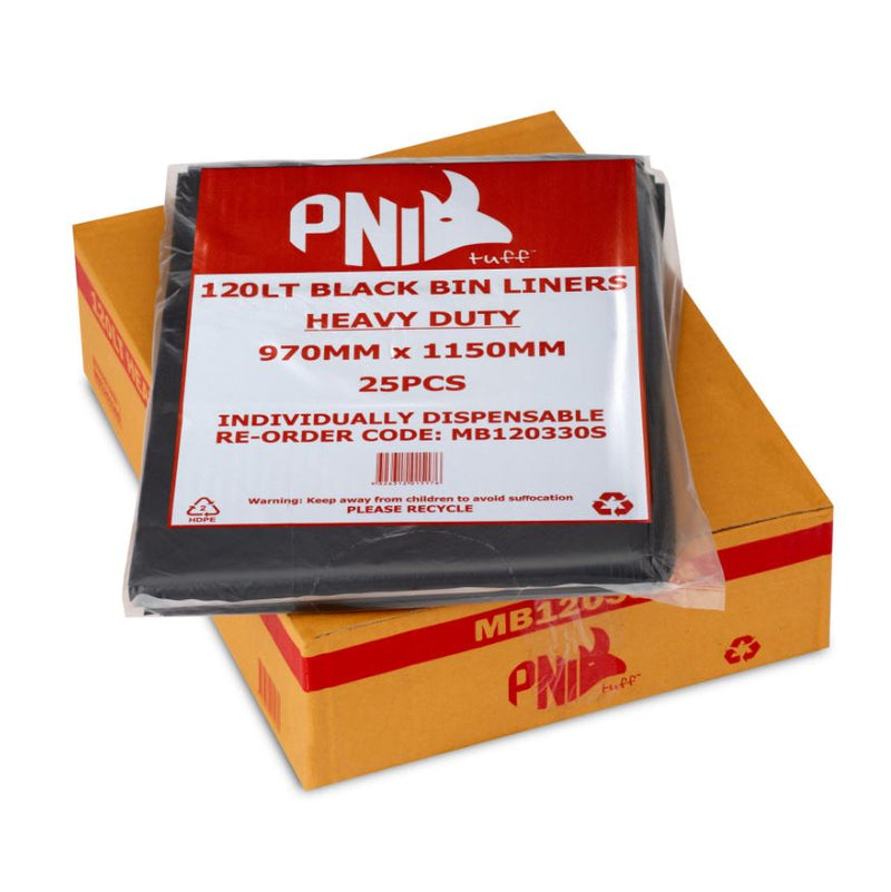 PNI 120LT HEAVY DUTY BLACK BIN LINER 200 per ctn