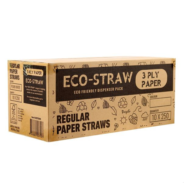Eco-Straw - Paper Regualr Straw 10X250 - Black/White Stripe