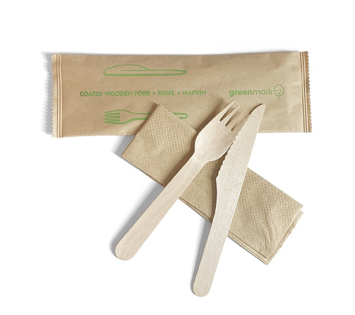 Wooden Fork Knife & Napkin Set 400 ctn