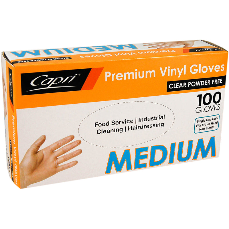 Capri Clear Medium Powder Free Vinyl Gloves