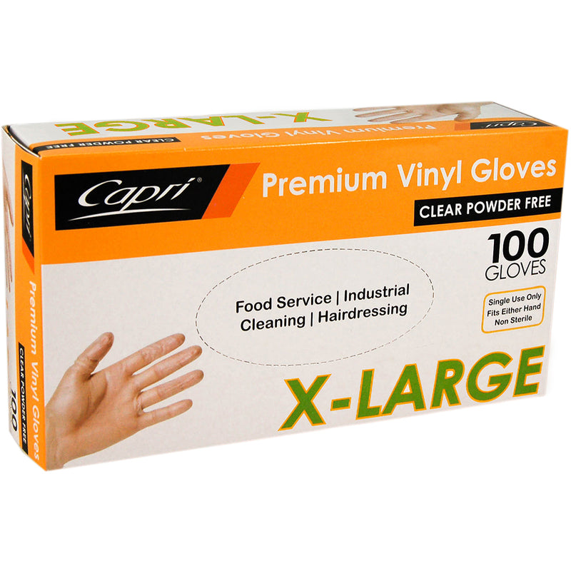 Capri Clear XLarge Powder Free Vinyl Gloves
